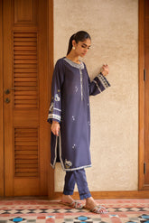 DC-2163 NAVY BLUE 2PCS  EMBROIDERED KURTA WITH TROUSER